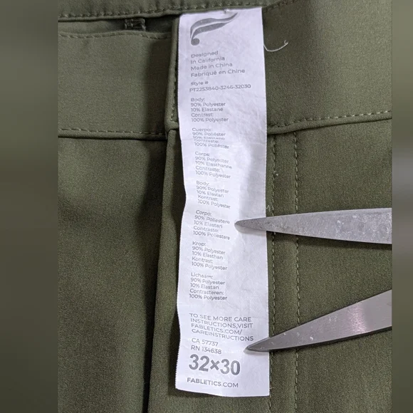 Fabletics Men The Only Pants sz 32*30 Straight Leg Olive Green Golf Performance - Picture 14 of 14
